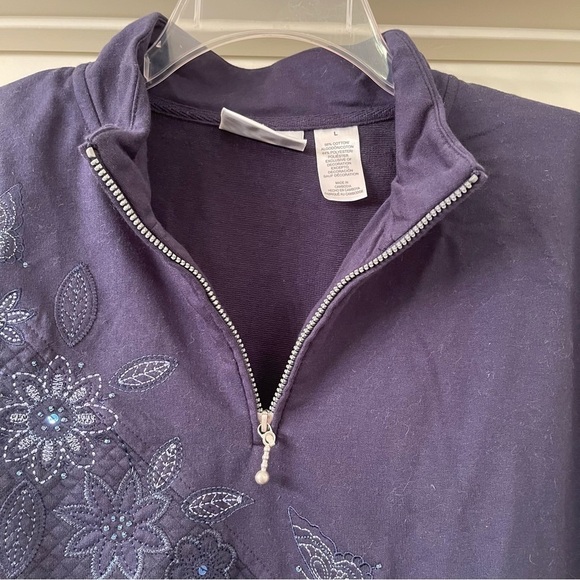 Alfred Dunner Blue Embroidered Zip Long Sleeve Top Size L (G17) - Picture 2 of 4